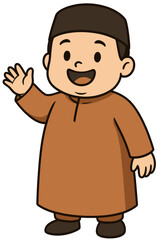 Muslim Kid Cartoon Waving Hand | Cute Islamic Illustration
