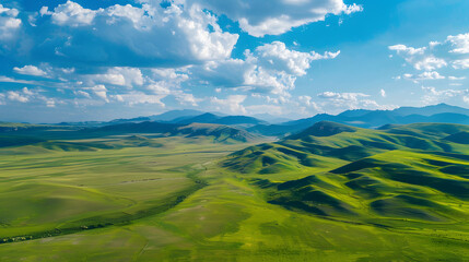 Fototapeta premium Green rolling hills under blue sky