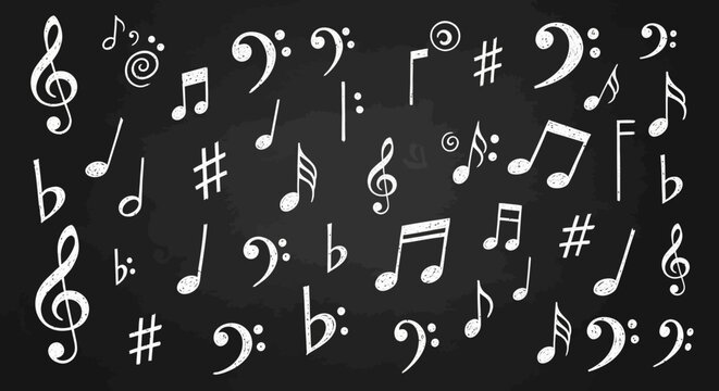 A Chalkboard Display of Various Musical Symbols and Notes Offering a Visual Representation of Music Theory and Composition Concepts