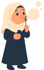 Cute Muslim Girl Cartoon Blowing Bubbles | Islamic Kids Illustration