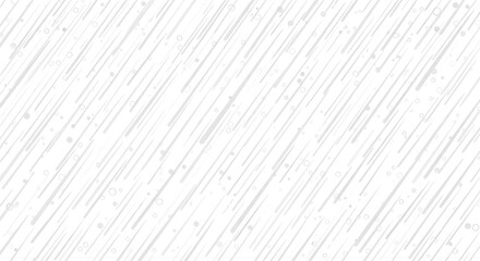 A Minimalist Graphic Illustration of Diagonal Grey Streaks and Raindrops on a Stark White Background, Emphasizing the Power and Rhythm of Downpour.
