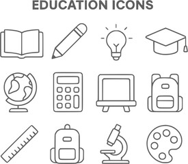 Education Outline Icons Set – School, Learning, Classroom Vector Pack