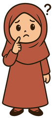 Muslim Girl Cartoon Confused with Question Mark | Islamic Hijab Illustration