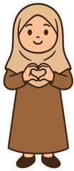 Muslim Girl Cartoon with Heart Gesture | Cute Islamic Hijab Illustration
