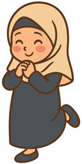 Cute Muslim Girl Cartoon in Hijab Smiling Shyly | Islamic Kids Illustration