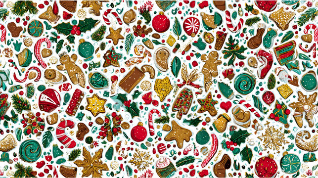 Festive Christmas Cookie Chaos A Whimsical Holiday Confectionery Collage on White