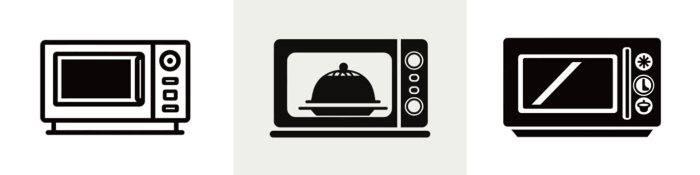 Three types of microwaves are shown, each with a unique design. These appliances illustrate various styles available for kitchens today, perfect for kitchen decor.