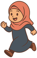 Cute Muslim Girl Cartoon Running in Pink Hijab | Islamic Kids Illustration