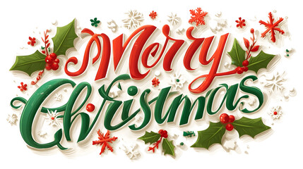 Festive Christmas Greeting with Holly Snowflakes and Dimensional Typography