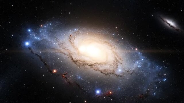 Majestic spiral galaxy glowing brightly in the vast expanse of deep space with distant stars.