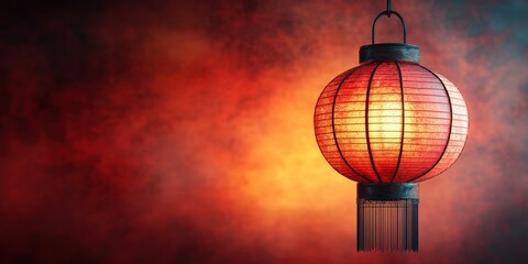 The Enchanting Glow of a Traditional Chinese Red Lantern Against a Rich, Warm Background