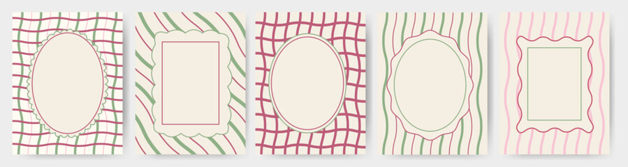 Set of Christmas border frames. Geometric backgrounds in Xmas colors. Minimalist holiday design for greeting cards, invitations, wrapping paper, poster.