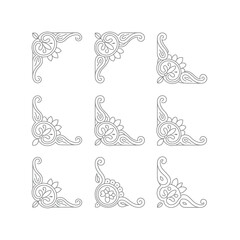 Ornate floral corner designs silhouette