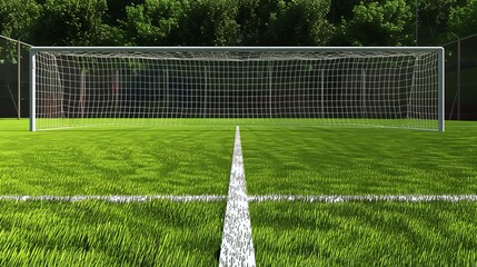 Distinct white lines marking the penalty area on a football field