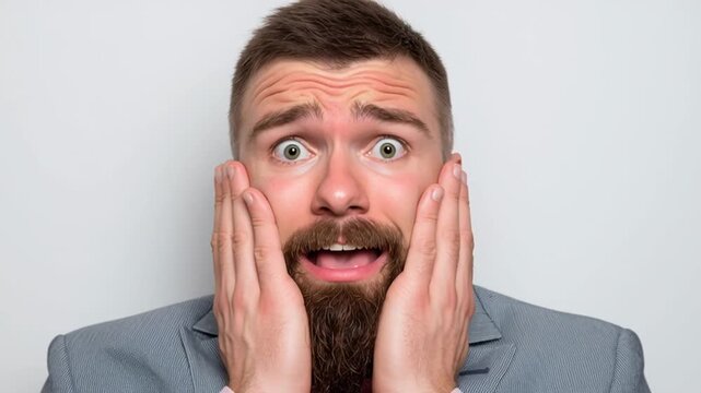 Shock Expression of Businessman with Hands on Face