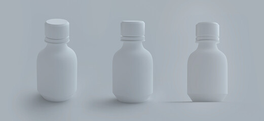 3D WHITE BOTTLE ON ISOLATED GREY BACKGROUND