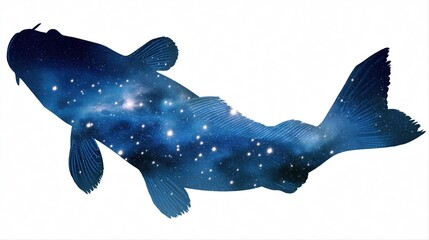 Celestial catfish silhouette with starry sky texture and cosmic theme