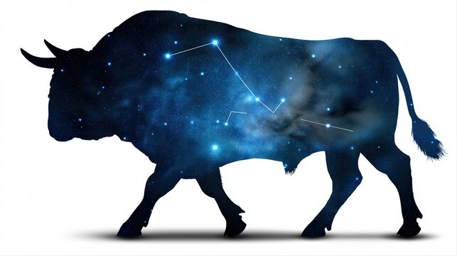 Taurus constellation in bull silhouette with starry sky background