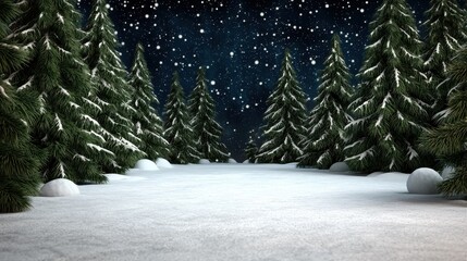 Serene Winter Night Snow Covered Forest Under Starlit Sky