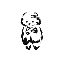 Vector drawing of a dog. Black and white gestalt design of a funny pet. Little doggy. Cute animal illustration. Postcard for International Dog Day	
