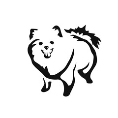 Vector drawing of a dog. Black and white gestalt design of a funny pet. Little doggy. Cute animal illustration. Postcard for International Dog Day	
