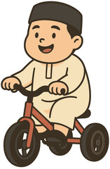 Cute Muslim Boy Cartoon Riding Tricycle | Islamic Kids Illustration