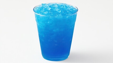 Blue icee drink, plastic cup, studio shot, refreshing summer beverage
