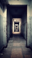 Stunning photo of dark and eerie hallway in an abandoned building with a sense of mystery.