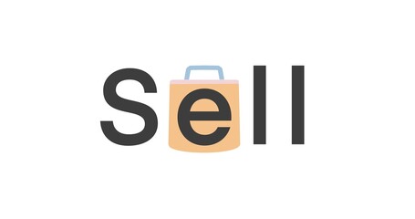 Minimalist SELL logo with unique detail�letter E replaced by an orange shopping bag icon accented by colorful layers. Great for retail, dropshipping, marketplace identity, or sales-focused branding.