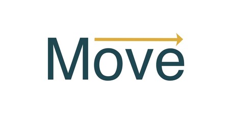 Energetic MOVE logo with yellow arrows flowing above O, V, and E to evoke motion and progress. Ideal for workout trackers, productivity systems, team motivation, or self-improvement tools.