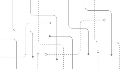 Obraz premium Minimalist circuit board line art on white background, abstract digital technology pattern with geometric nodes, clean high-tech connection background for corporate web design and branding