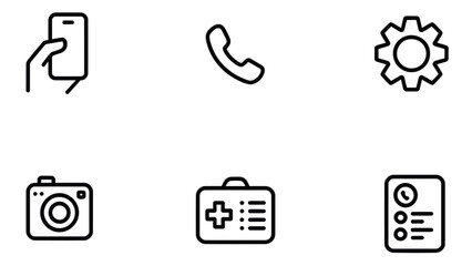 Smartphone, Settings, Camera, Healthcare, Report, Call Line Icons Set