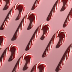 A Repetitive Pattern of Red and White Candy Canes on a Pink Background