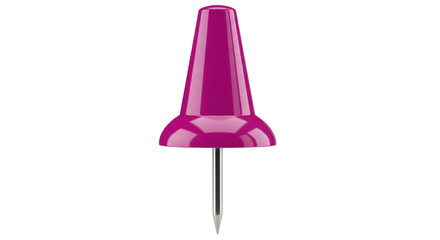 Isolated magenta thumbtack, drawing pin, pushpin or tack with a sharp point for noticeboard use