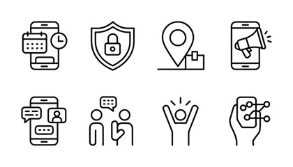 Mobile application service and communication line icons set