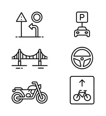 Transport, road and vehicle related line icons set