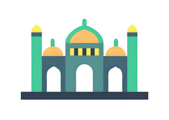 Islamic Mosque Architecture Flat Icon Design with Minarets and Domes