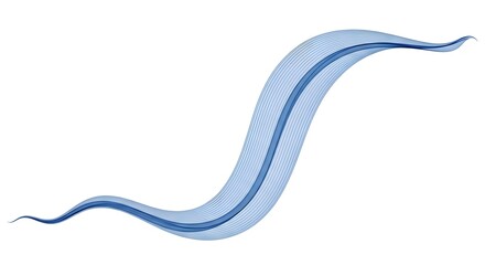 An Abstract Digital Graphic Featuring a Single, Wavy, Light Blue Ribbon with Subtle Stripes, Soft Blurs, and a Dynamic U-Turn Against a Clean White Canvas.