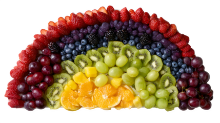 Creative fruit prep platter shaped like a rainbow arc, isolated on Transparent Background