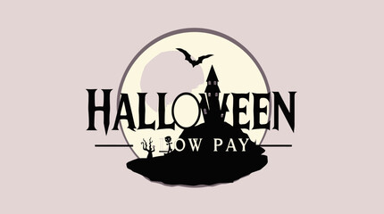 A Halloween-themed logo featuring a spooky castle silhouette against a full moon with a bat flying above.