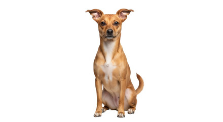 Isolated cute brown puppy dog sitting looking at camera, studio shot with no background © Rowan