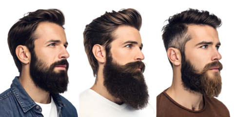 Various Bearded Male Faces PNG Set – Realistic Hipster Portrait Collection on Transparent Background