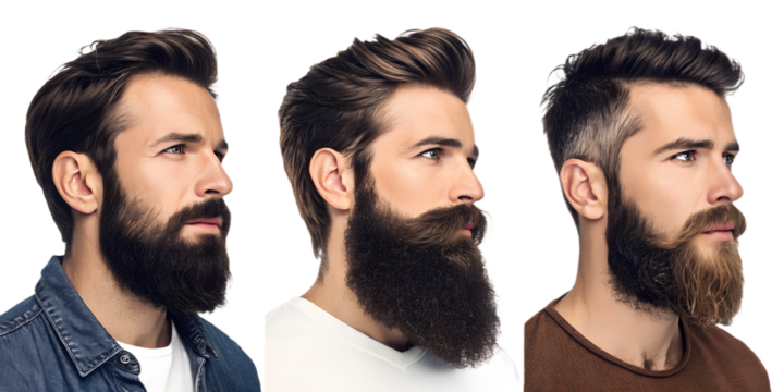 Various Bearded Male Faces PNG Set – Realistic Hipster Portrait Collection on Transparent Background - Powered by Adobe