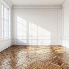 Obraz premium Empty room with sunlit hardwood floors