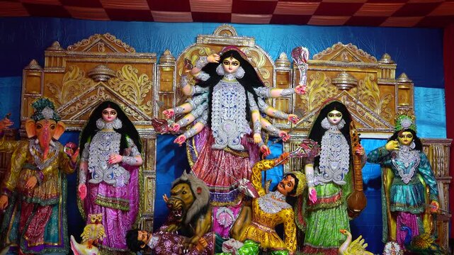 4k video clip of godess durga idol during Durga puja festival in India