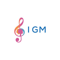 Fototapeta premium “Creative music logo with human silhouettes and treble clef in gradient colors, IGM Later Logo, modern artistic design isolated on white background” 