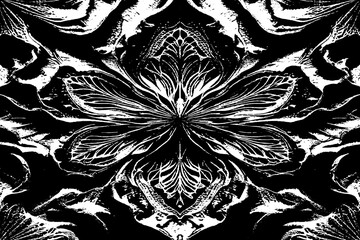 Abstract Black and White Floral Symmetry Grunge Art