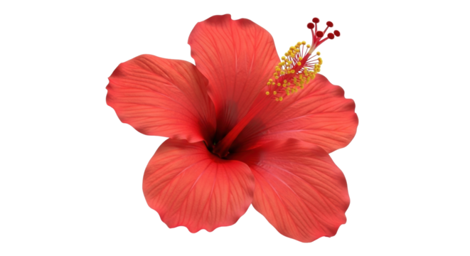 Isolated red hibiscus flower is delicate and beautiful, standing out with its rich color