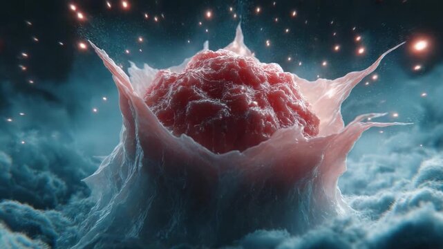 A Stunning Visualization of a Celestial Fragment Surrounded by Ethereal Clouds and Sparkling Particles, Representing the Birth of a Cosmic Entity in the Universe