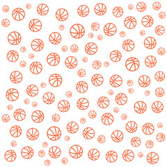 "An illustration featuring a dense, random pattern of orange basketballs of varying sizes